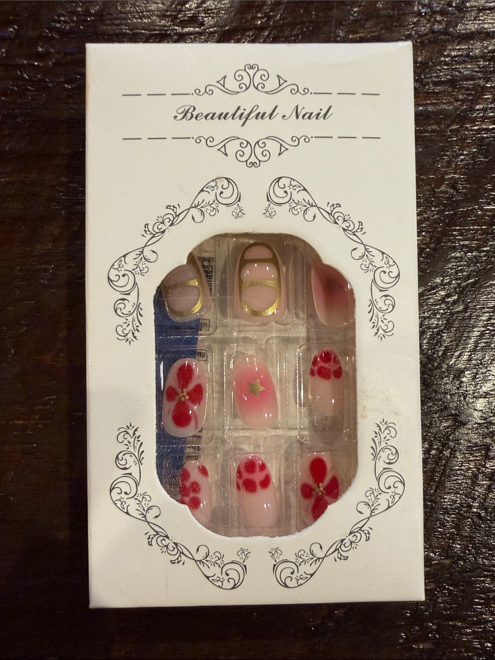 Red Floral Press-On Nail Set